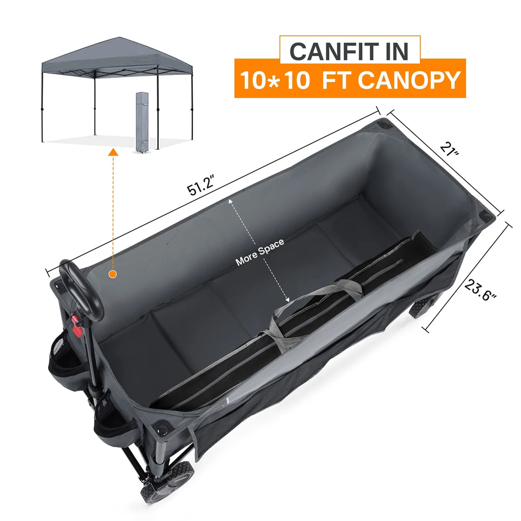 TIMBER RIDGE 400L Collapsible Wagon with Cargo Net, 51.2'' Extended Foldable Heavy Duty Cart for Sports, Shopping, Camping, Grey