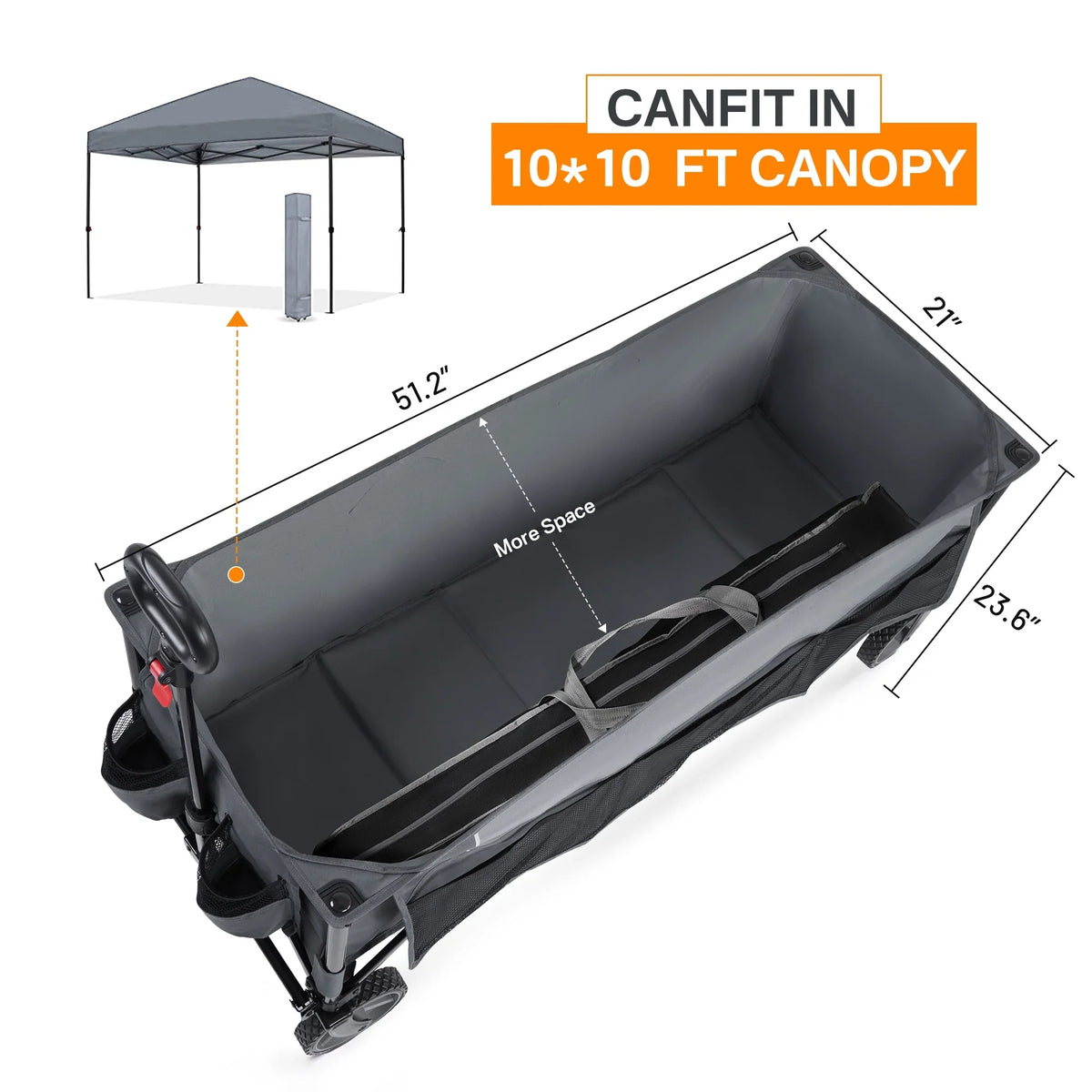 TIMBER RIDGE 400L Collapsible Wagon with Cargo Net, 51.2'' Extended Foldable Heavy Duty Cart for Sports, Shopping, Camping, Grey
