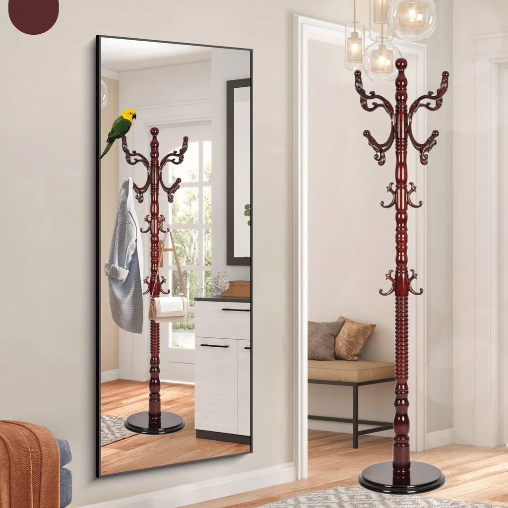 swing 73" Wooden Coat Rack Stand,Coat Racks Freestanding With 14 Hooks And Solid Round Base Heavy Duty Adjustable Height Hall Tree Coat Rack for Entryway Hallway Foyer Office Bedroomf