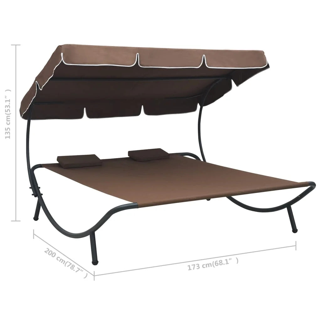 vidaXL Outdoor Double Chaise Lounge Patio Lounge Bed with Canopy and Pillows