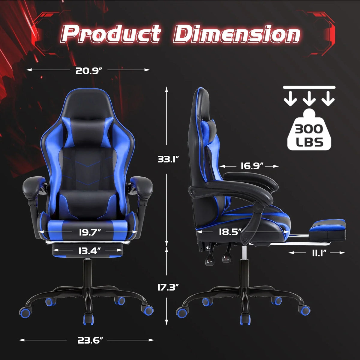 Lacoo PU Leather Gaming Chair Massage Ergonomic Gamer Chair Height Adjustable Computer Chair with Footrest & Lumbar Support, White