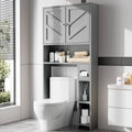 Walsunny Over the Toilet Storage Cabinet with Doors Side Storage Toilet Paper Holder Stand Space Saver Shelf Organizer Rack Freestanding for Restroom Bathroom Laundry Gray