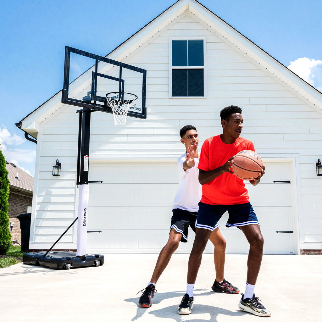 Spalding 60-Inch Portable Basketball Hoop with Acrylic Backboard, Screw Jack Lift & Arena Slam Rim-Outdoor Play