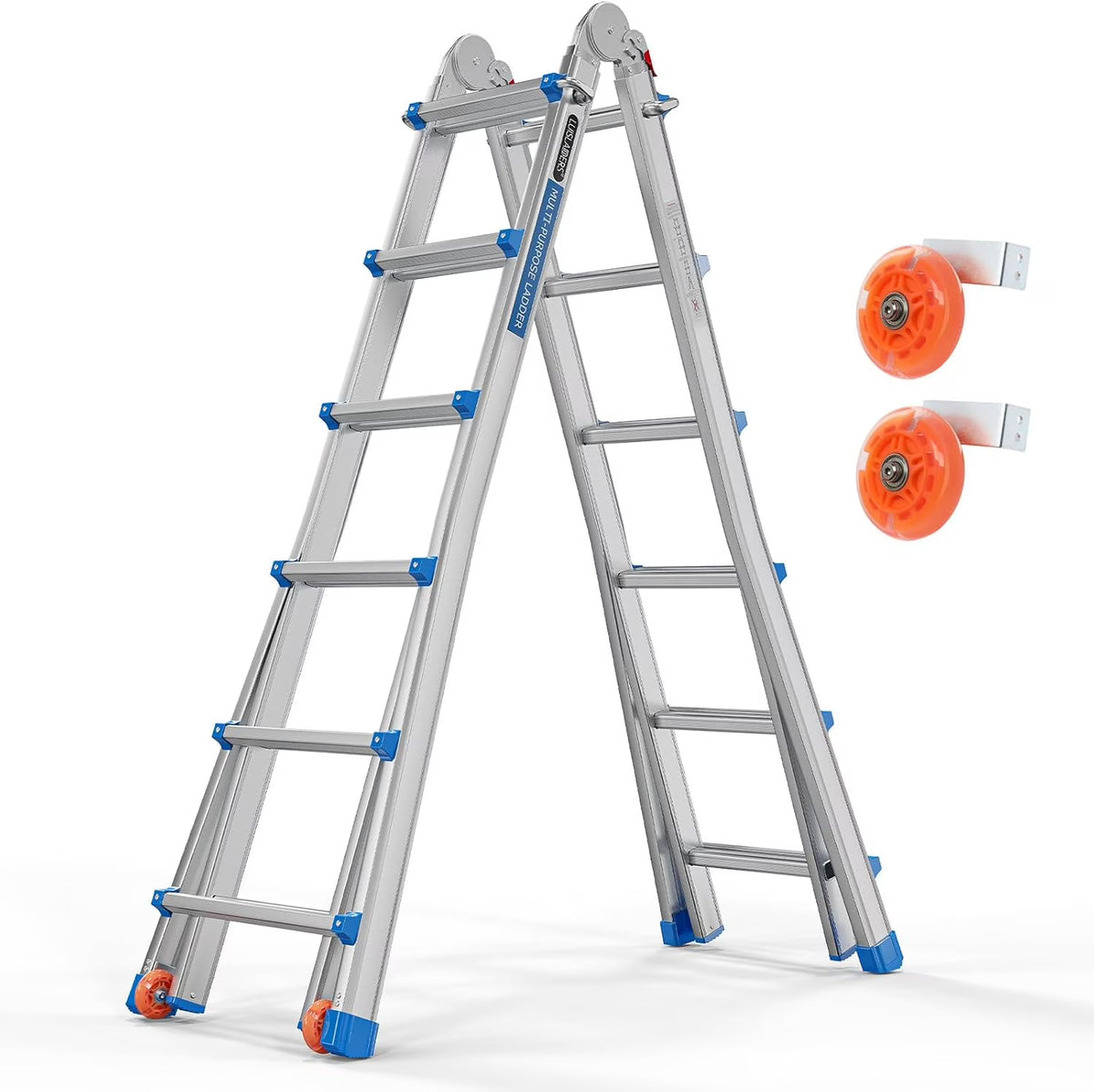 LUISLADDERS Ladder, A Frame 6 Step Ladder Telescoping Ladder, 22 Ft Reach Height Muti Position Folding Ladder Flared Leg & Wheels Design, 330 lbs Capacity Extension Ladder for Household Outdoor Work