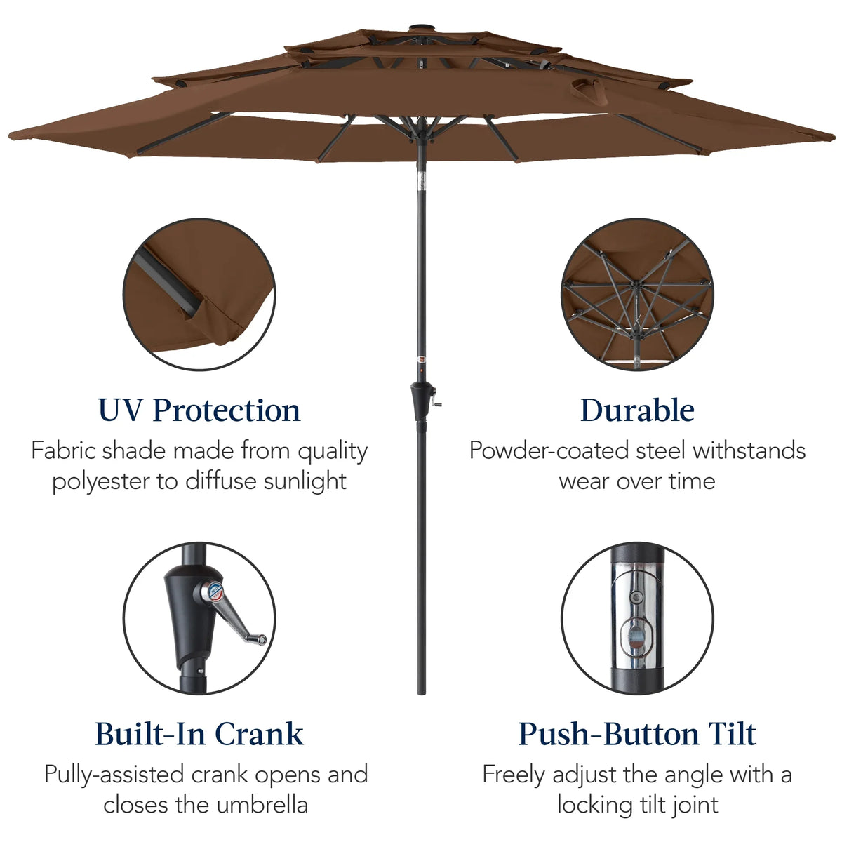 Best Choice Products 10ft 3-Tier Patio Umbrella, Market Sun Shade w/ Tilt Adjustment, Easy Crank - Red