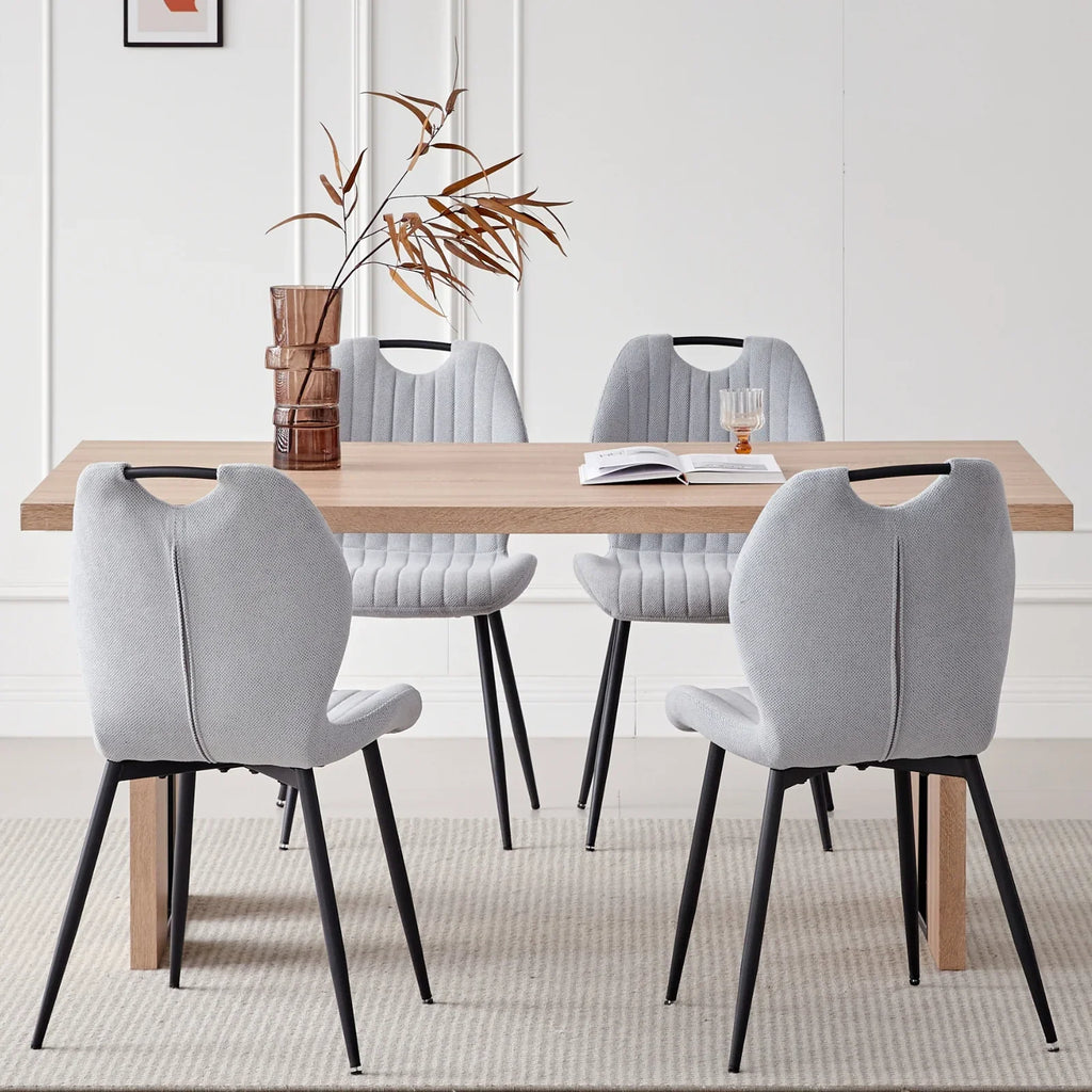 5pcs Rectangle Dining Table Chairs Set for 4, 63" Farmhouse Wood Kitchen Table with 4 Upholstered Mid Century Modern Boucle Chairs for Dinner, Living Dining Room, Apartment, Beige