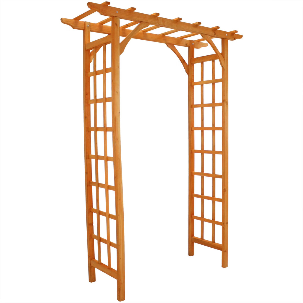 Sunnydaze 78.5" Brown Wooden Garden Arbor Walkway Wedding Arch, Weather-Resistant Finish