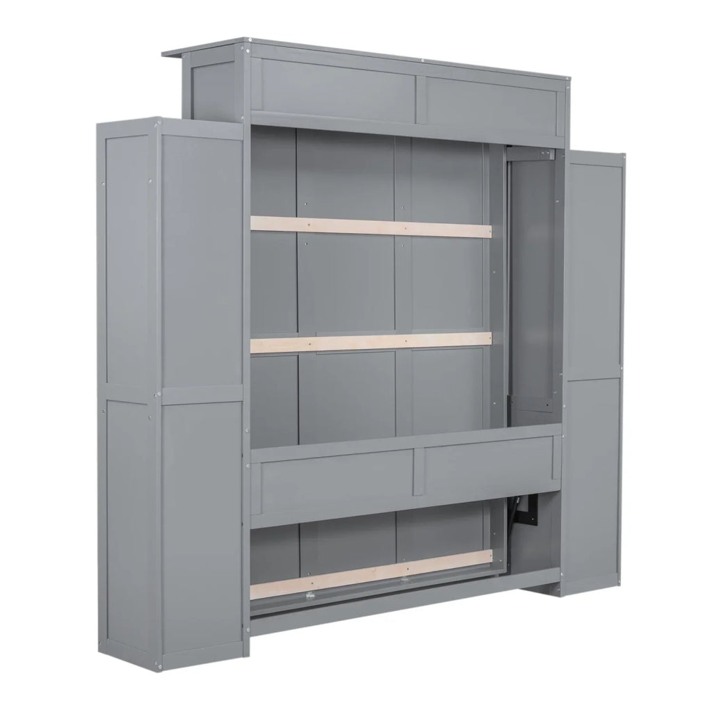 Harper & Bright Designs Full Size Murphy Bed with Shelves, Foldable Wall Bedframe w/Flexible Slats Support, Space-Saving Design, Can Be Folded Into Cabinet, White