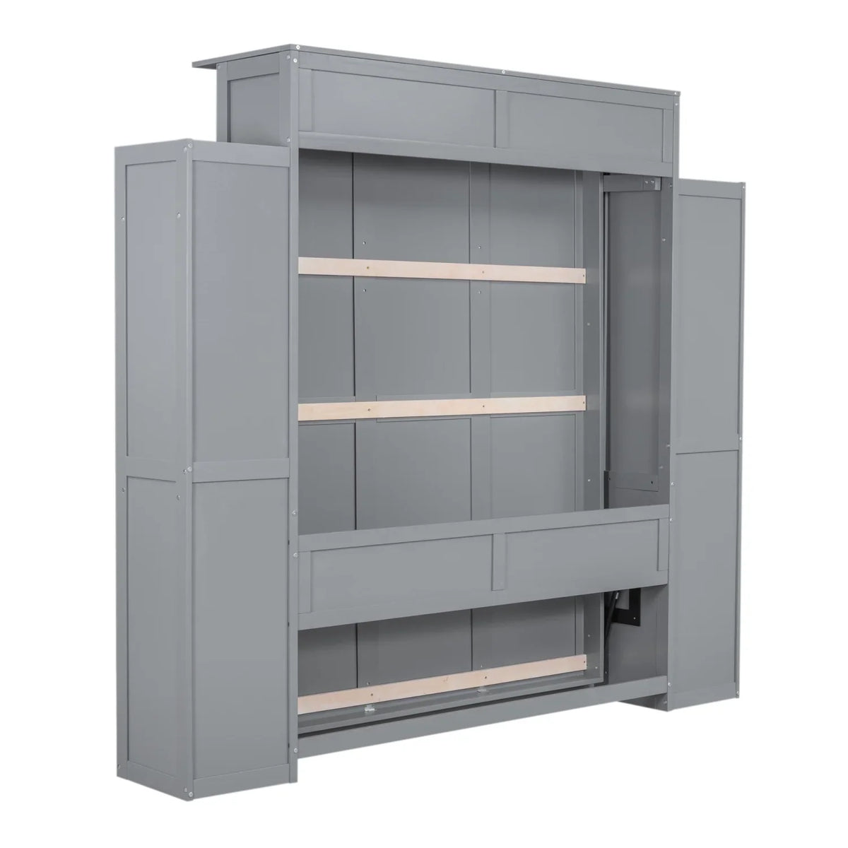 Harper & Bright Designs Full Size Murphy Bed with Shelves, Foldable Wall Bedframe w/Flexible Slats Support, Space-Saving Design, Can Be Folded Into Cabinet, White