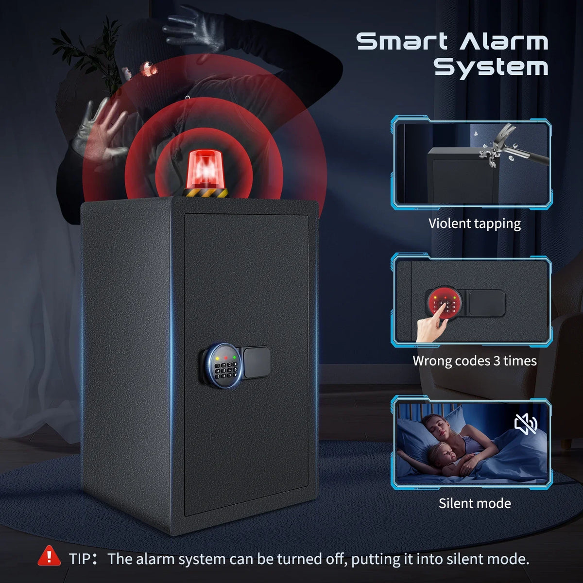 SRWTRCHRY 4.2 Cu ft Large Safe Box Fire-Resistant, Home Safe with Digital Keypad and Deposit Slot & Dual Alarm System, Money Safe With Mute Function and LED Light, Safe for Money Valuables
