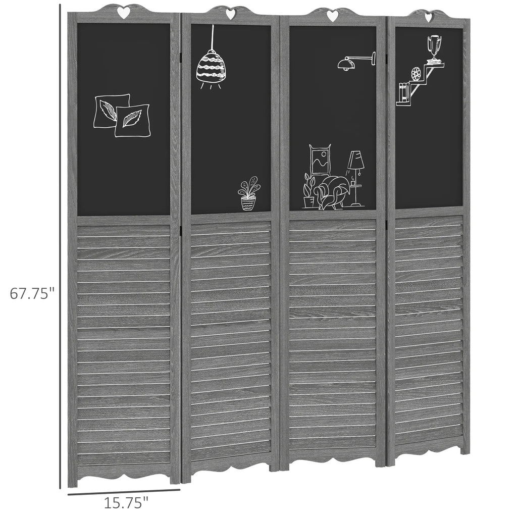 HOMCOM 5.5' 4 Panel Room Divider, Indoor Privacy Screens for Home, Brown