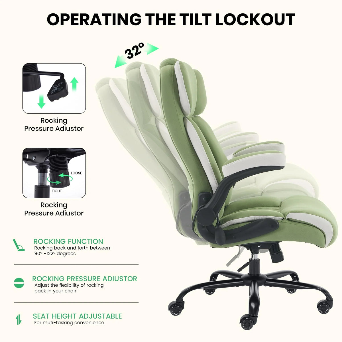 Ninecer 500lbs Big and Tall Office Chair with Inflatable Lumbar Support, Ergonomic Executive Desk Chair with Extra Wide Seat, Adjustable Height Computer Chair, Heavy Duty Leather Office Chair, Black