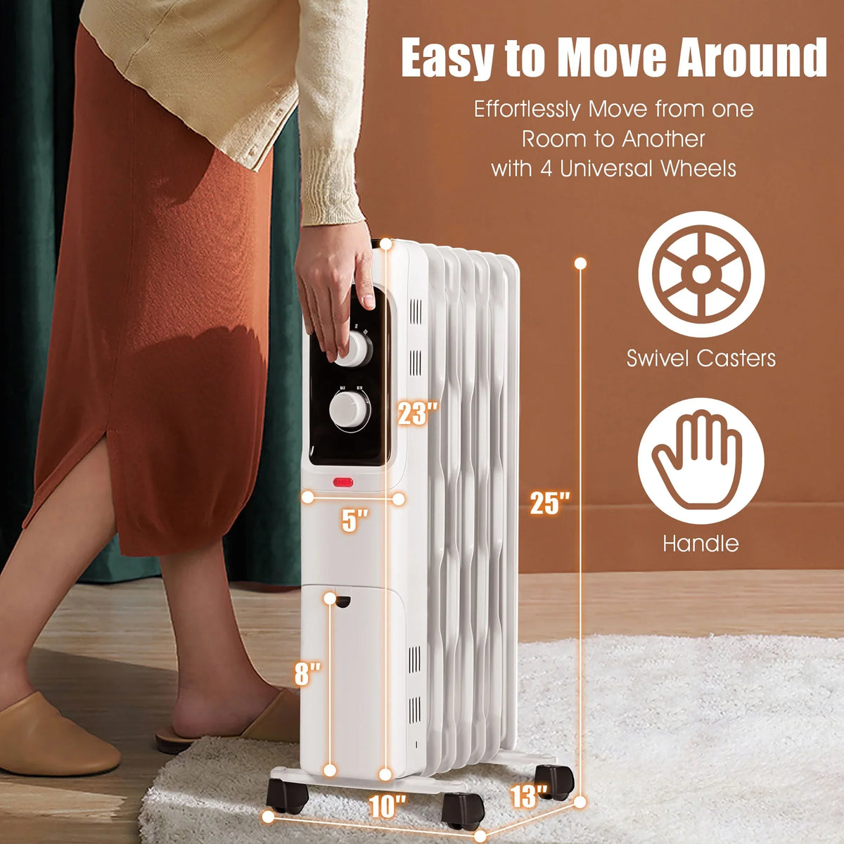 Costway 1500W Oil Filled Heater Portable Radiator Space Heater w/ Adjustable Thermostat White