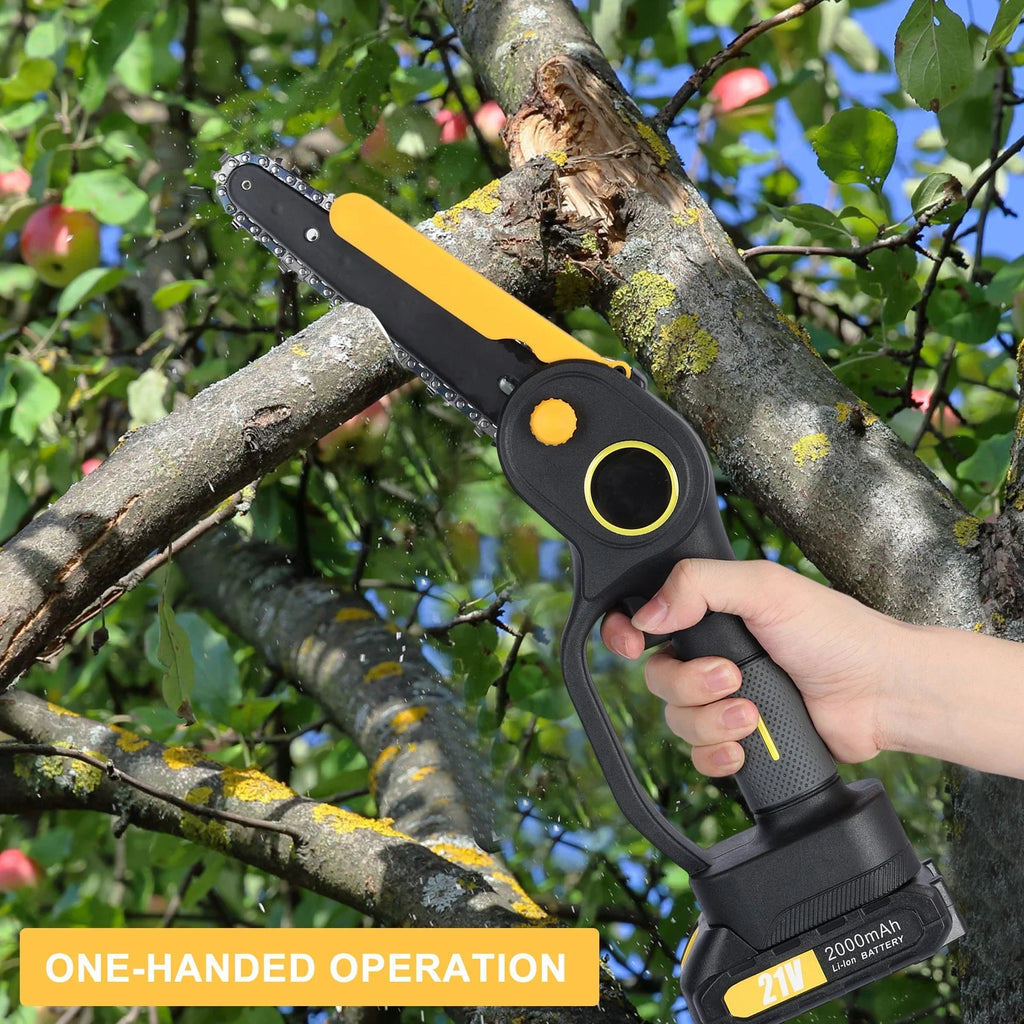 AOJA 2-in-1 Cordless Pole Saw & Mini Chainsaw,6 Inch Brushless Chainsaw with 2 x 2.0Ah Batteries,14.1 FT Max Reach Pole Saw for Tree Trimming, Wood Cutting