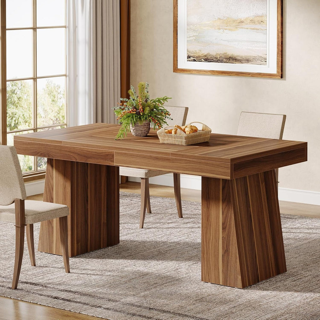 Rectangular 55" Dining Table for 4-6, Mid-Century Modern Kitchen Dining Table, Yellow