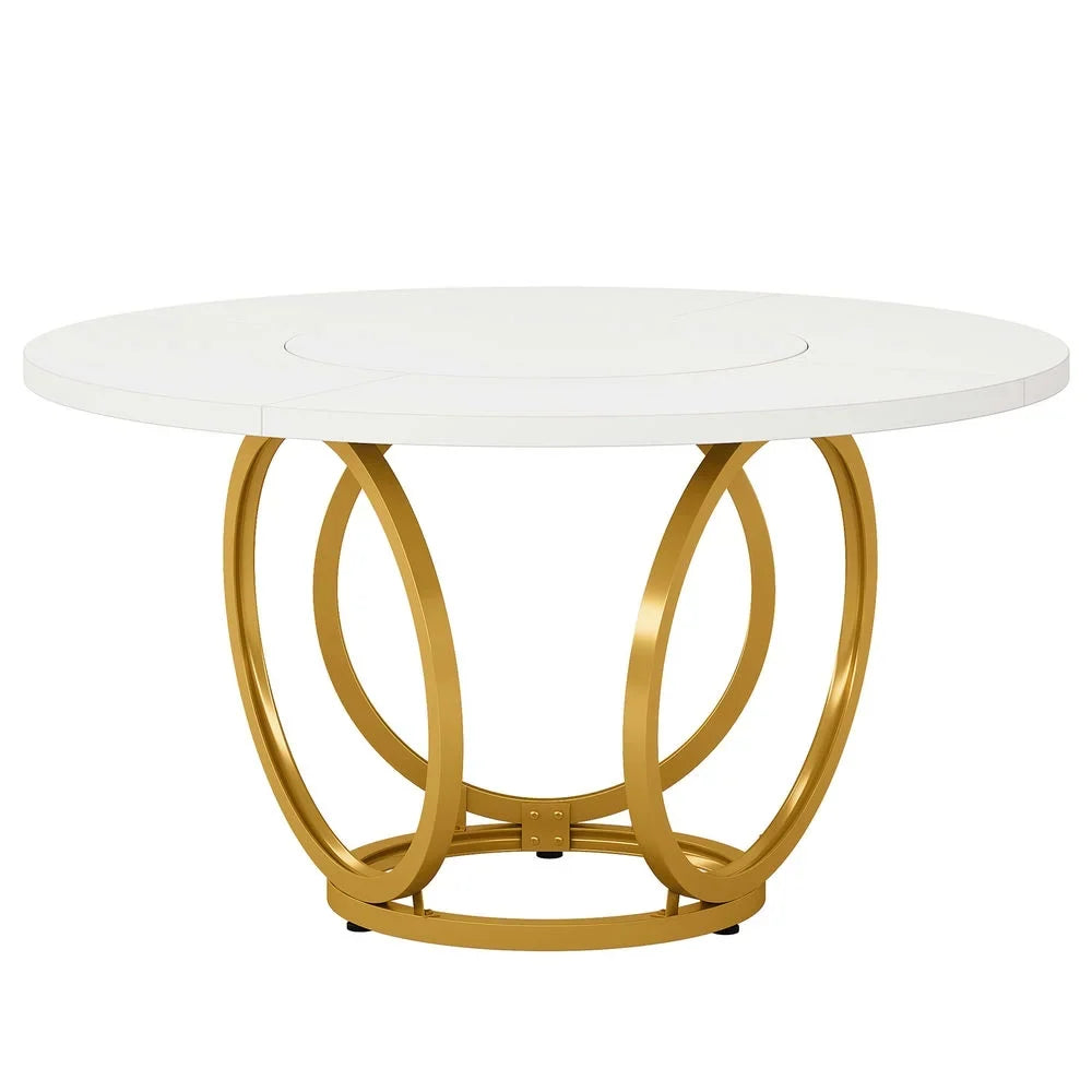 GVN Dining Table, Kitchen Table,Round Dining Table for 4, Modern 47" Kitchen Table with Metal Base,White & Gold