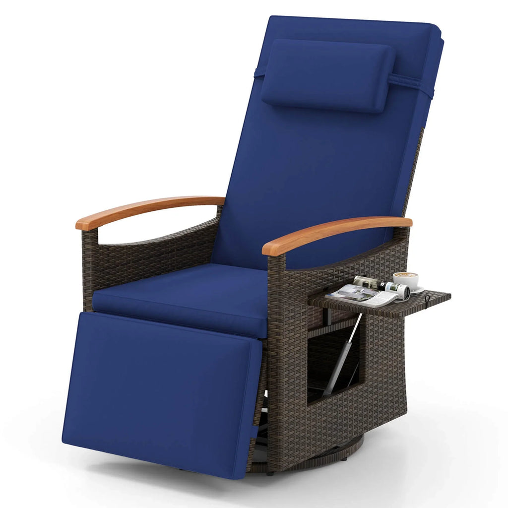 Costway Outdoor 360" Swivel Rattan Recliner Chair Patio Wicker Chaise Lounge Chair Beige