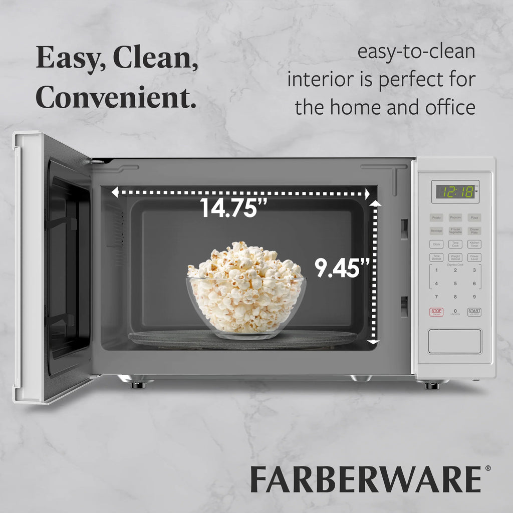 Farberware FMGZ09BKA 0.9 Cu. Ft. Microwave Oven, 900W, Digital Control, LED Display, 6 Cooking Presets, Black