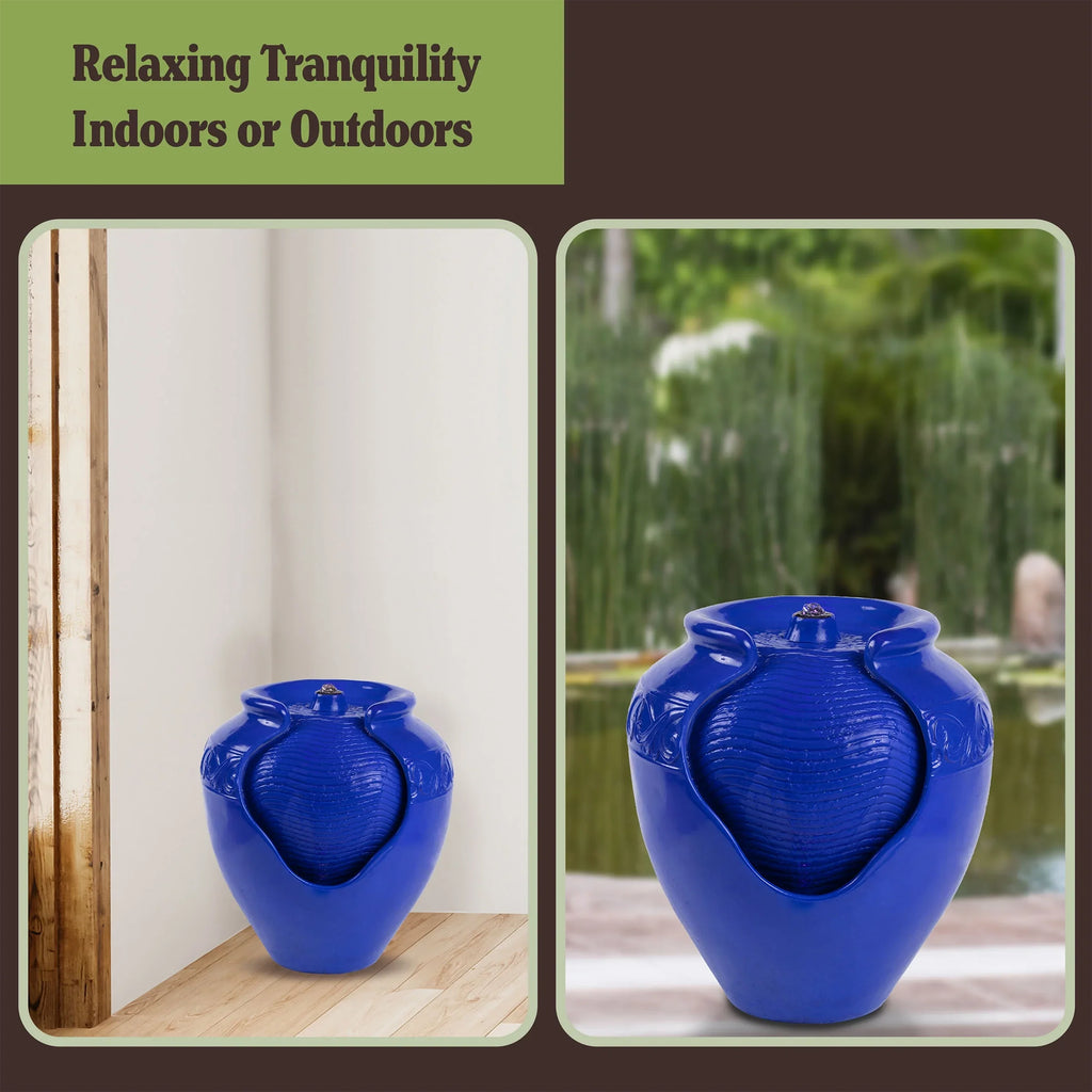 Pure Garden Jar Water Fountain �?Indoor or Outdoor Water Feature with Electric Pump and LED Lights by Pure Garden (Cobalt Blue)