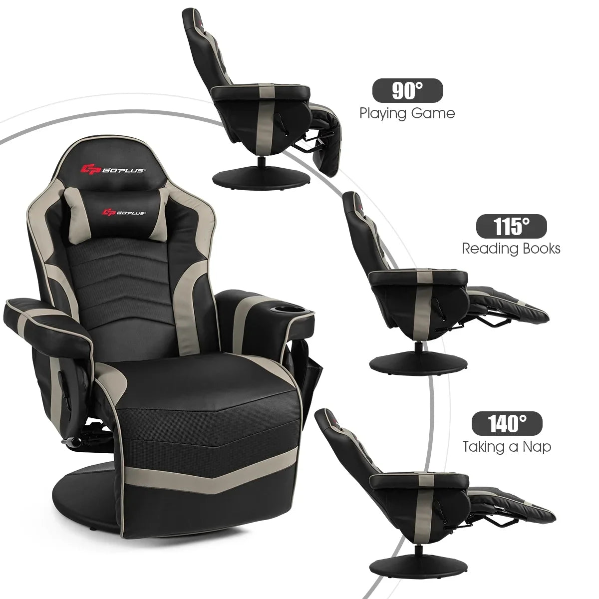 Goplus Massage Gaming Recliner Reclining Racing Chair Swivel Black