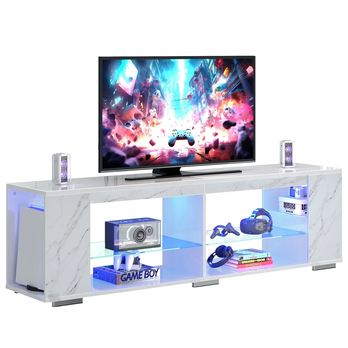 Pinmoco 47'' TV Stand for TVs up to 55", Gaming Entertainment Center with LED Lights, Black