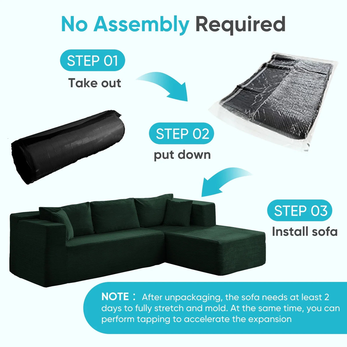 ZAFLY 106" Cloud Sectional Couch with Chaise, No Assembly Required L Shaped Sleeper Sofa, Oversized Deep Seat Modular Couches and Sofas for Living Room - Right, Black