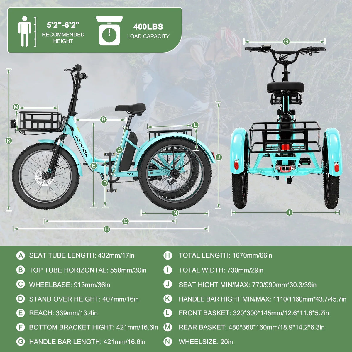 ABORON 3.0 Fat Tire Electric Trike for Senior Foldable E-Bike, 500W Motorized Tricycle Adult 20" Folding 3 Wheel Electric Commute Bike Trike w/48V Battery and Storage Baskets,
