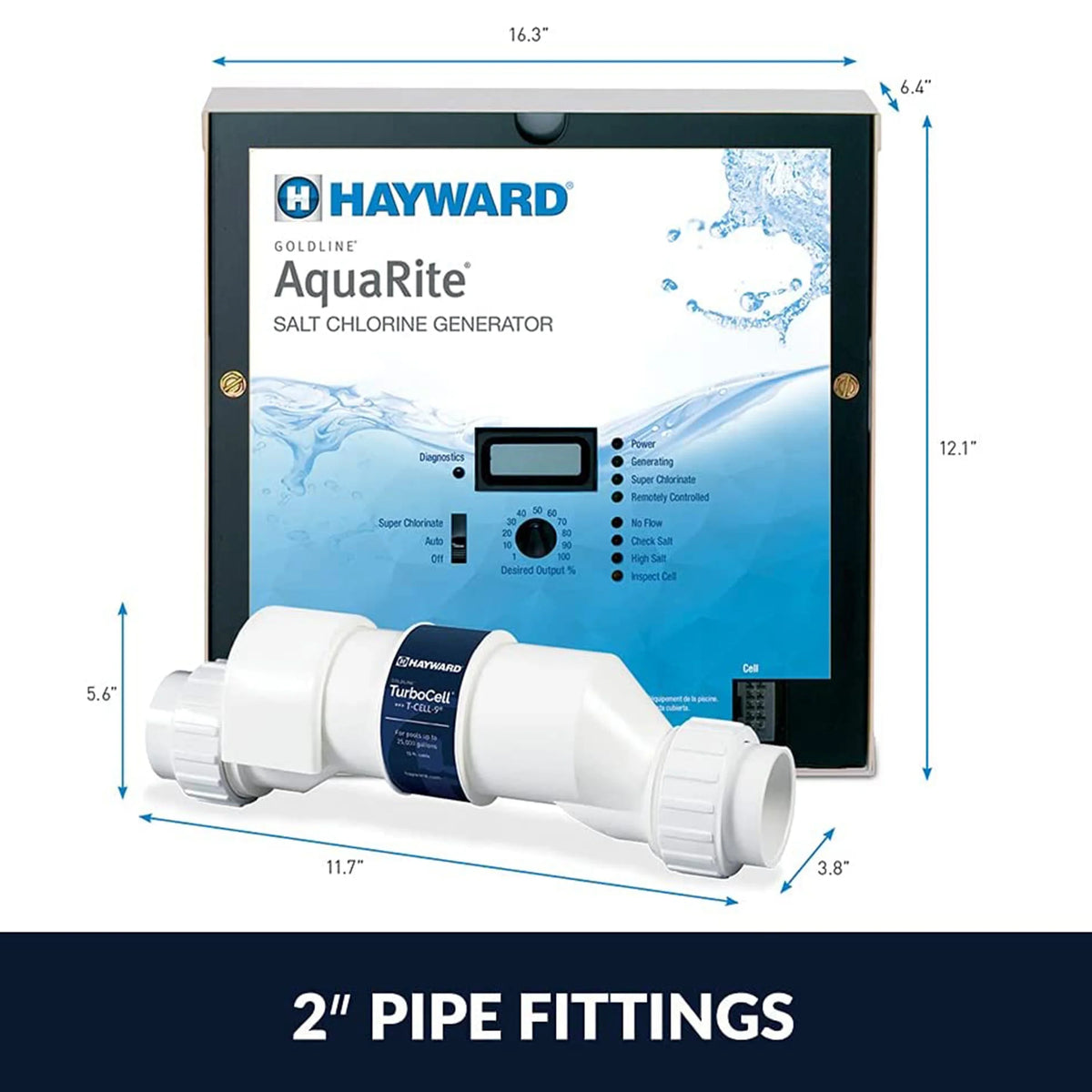 Hayward W3AQR3 AquaRite T-CELL-3 Salt Chlorinator with TurboCell for 15,000 Gallon In Ground Swimming Pools with Digital Display