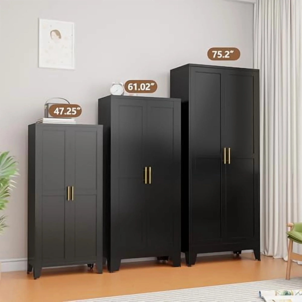 Metal Kitchen Pantry Storage Cabinet with 2 Doors and 3 Adjustable Shelves,Pantry Cabinet with Adjustable Leveling Foot for Kitchen, Living Room, Dining Room"White"
