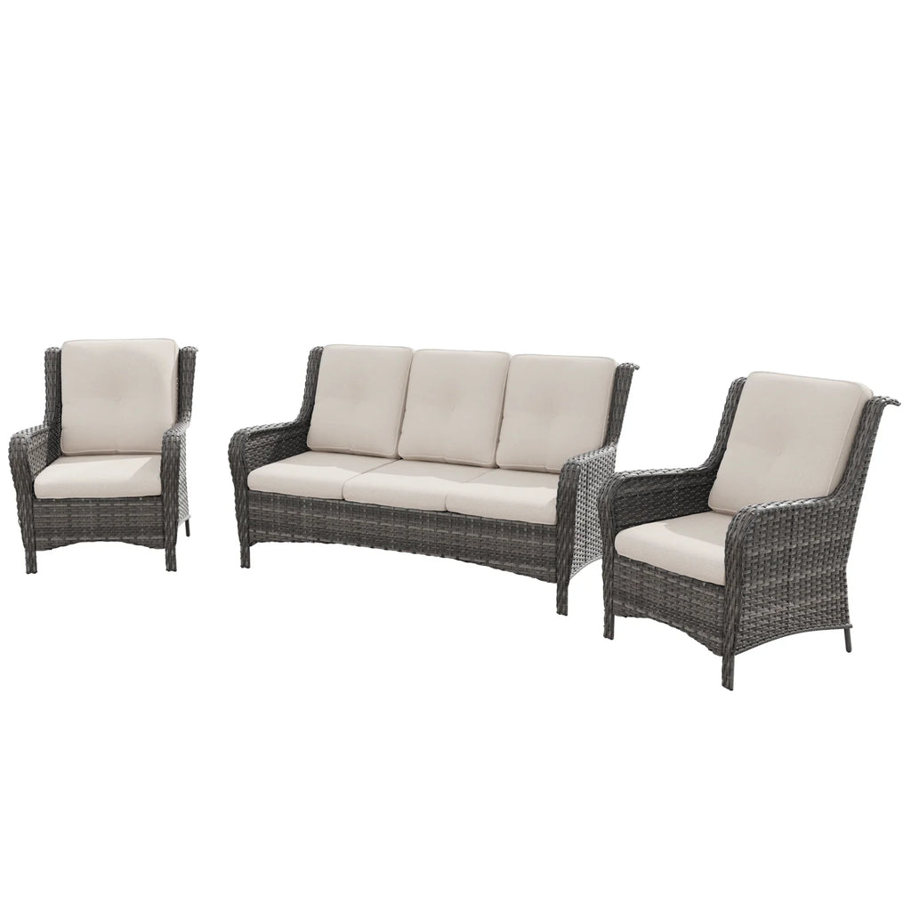 MeetLeisure 3 Pieces Outdoor Furniture Patio Furniture Set with One 3-Seat Sofa, Two ArmChairs, Navy