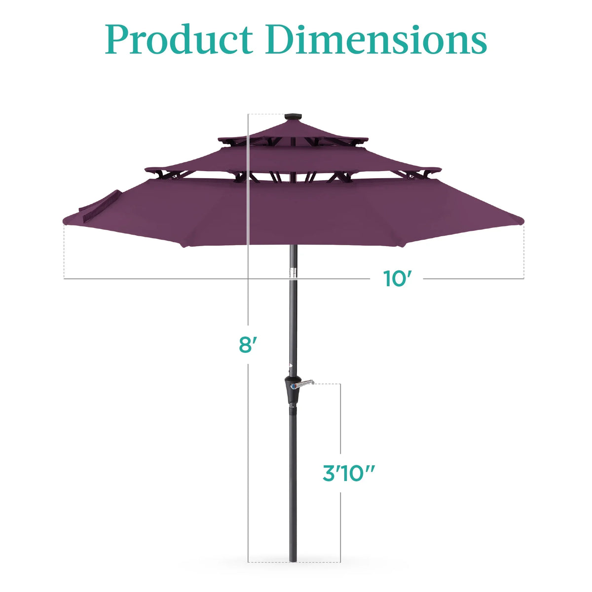 Best Choice Products 10ft 3-Tier Solar Patio Umbrella w/ 24 LED Lights, Tilt Adjustment, Easy Crank - Tan