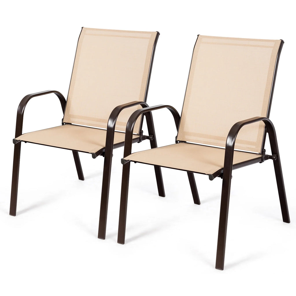 Gymax Set of 4 Patio Chairs Dining Chairs w/ Steel Frame Yard Outdoor Grey