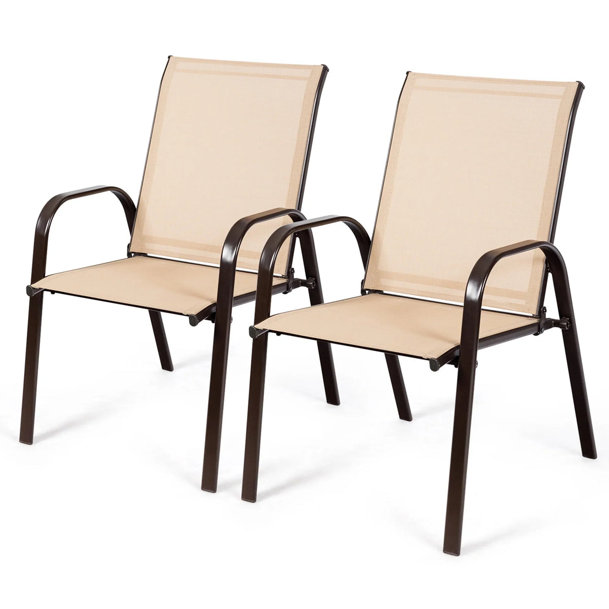 Gymax Set of 4 Patio Chairs Dining Chairs w/ Steel Frame Yard Outdoor Grey