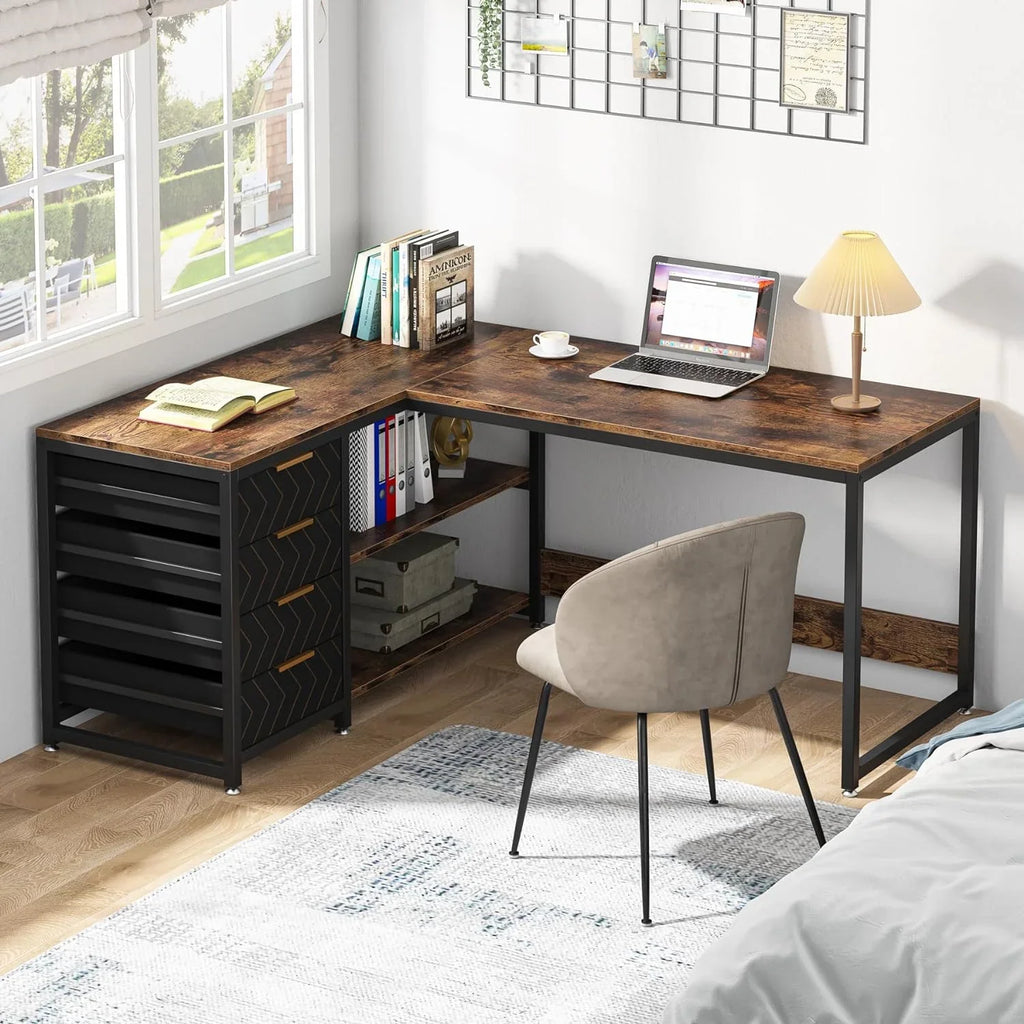 Tribesigns 59" L-Shaped Office Desk, Modern Reversible Computer Study Desk for Home Office, White