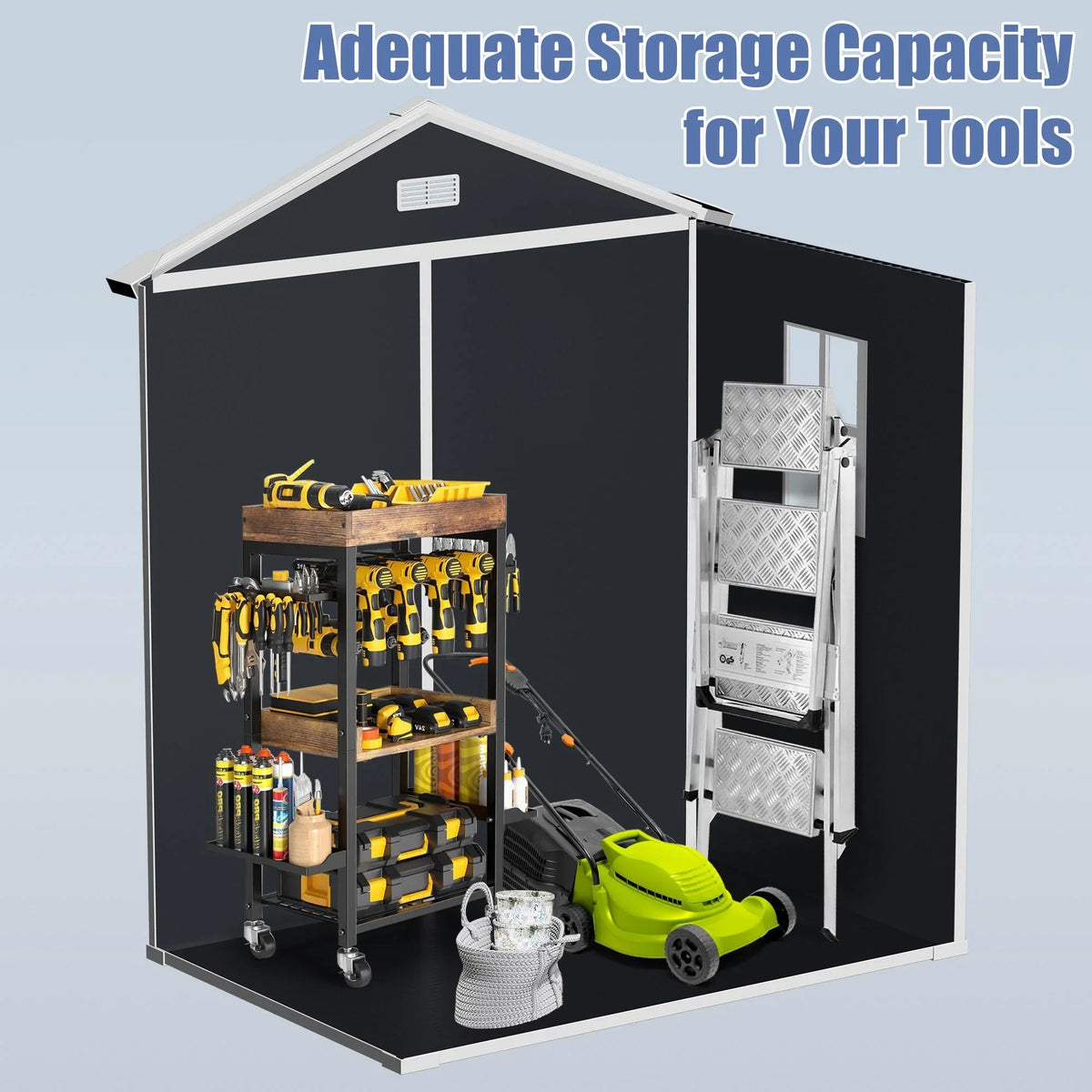 Syngar Outdoor Storage Shed with Lockable Doors, Dark Gray