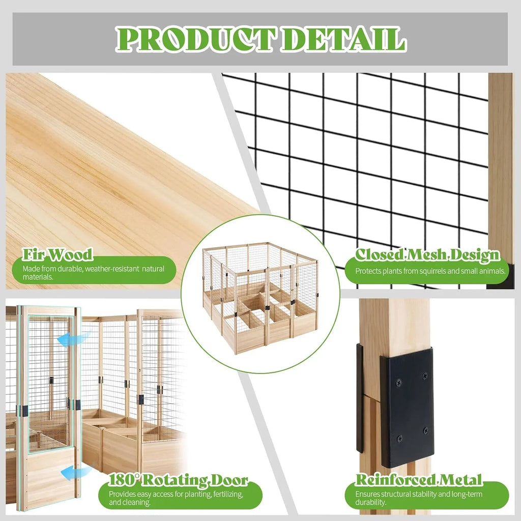 Jocisland Wooden Raised Garden Bed for Outdoor, Deep Large Planter Box with Netting for Gardening, Vegetables, Herbs"8"9"6 ft"