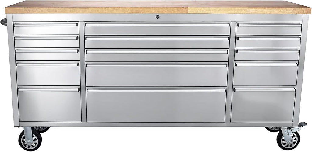 Kojooin 72-Inch Rolling Tool Cabinet, Large Rolling Tool Chest with 15-Drawer and Mobile Workbench, Heavy Duty Steel Storage Cabinet with Locking System for Warehouse, Garage, Basement