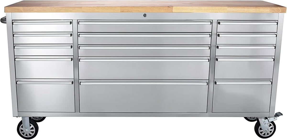 Kojooin 72-Inch Rolling Tool Cabinet, Large Rolling Tool Chest with 15-Drawer and Mobile Workbench, Heavy Duty Steel Storage Cabinet with Locking System for Warehouse, Garage, Basement