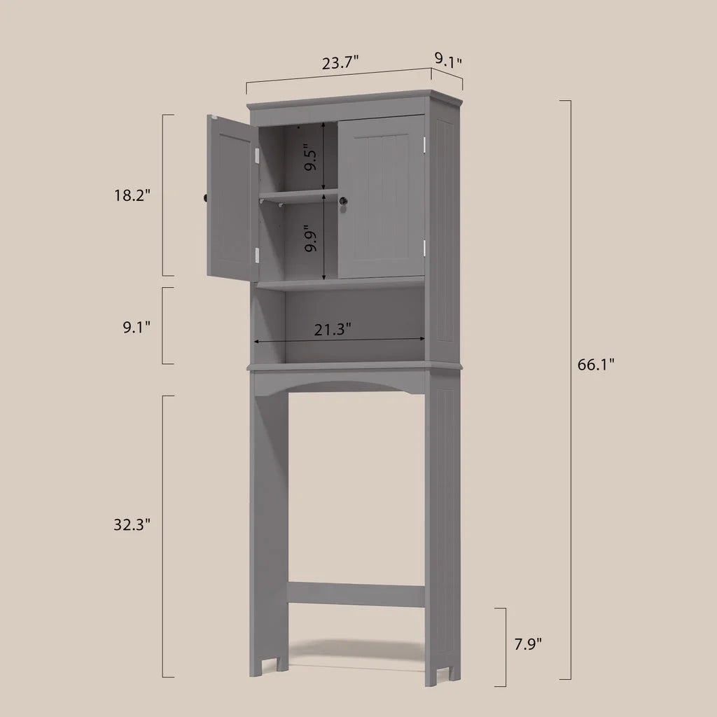 Aiho 66.1" over the Toilet Storage Cabinet with Adjustable Shelf and Open Storage Shelf, Freestanding - White