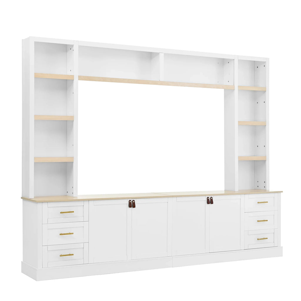 Euroco 102.3"W Farmhouse 4-Piece Entertainment Center Wall Unit with Adjustable Shelf, Modern Large TV Stand with Bookshelves
