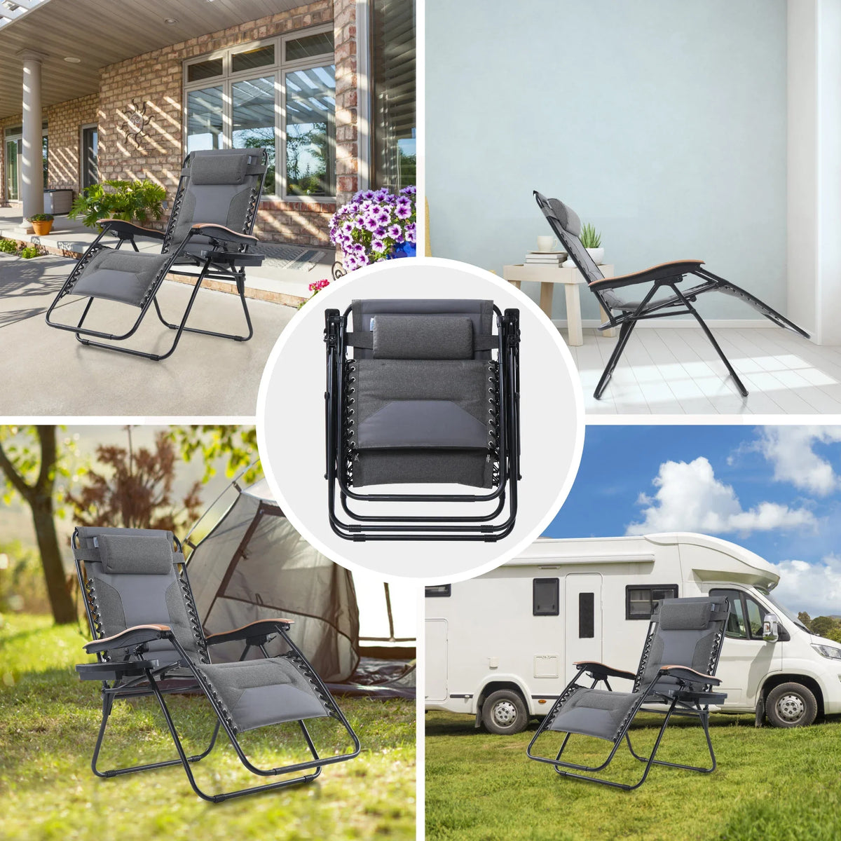 Sophia&William 2 Pieces Outdoor Oversized Padded Zero Gravity Chairs - Grey