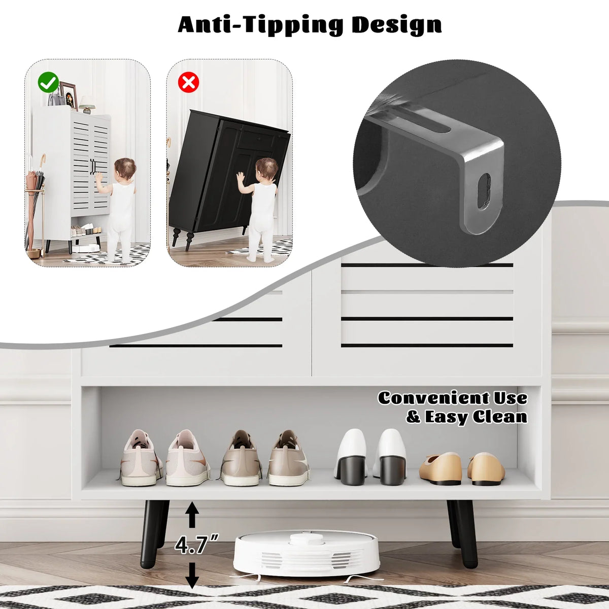 Shoe Cabinet with Doors,7-Tier Modern Shoe Storage Cabinet with Adjustable Shelves,50" Large Wooden Shoe Cabinet Storage for Entryway Front Door Hallway Living Room,White
