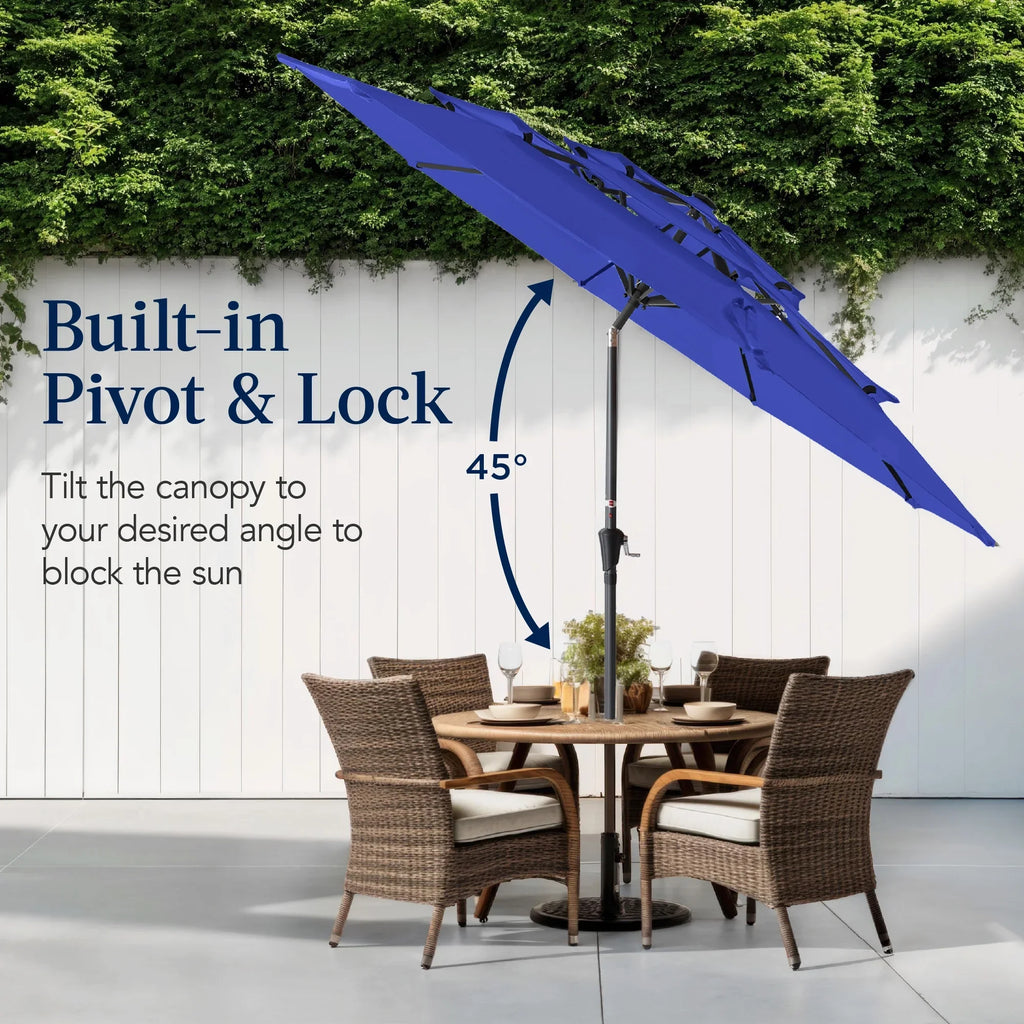 Best Choice Products 10ft 3-Tier Patio Umbrella, Market Sun Shade w/ Tilt Adjustment, Easy Crank - Red