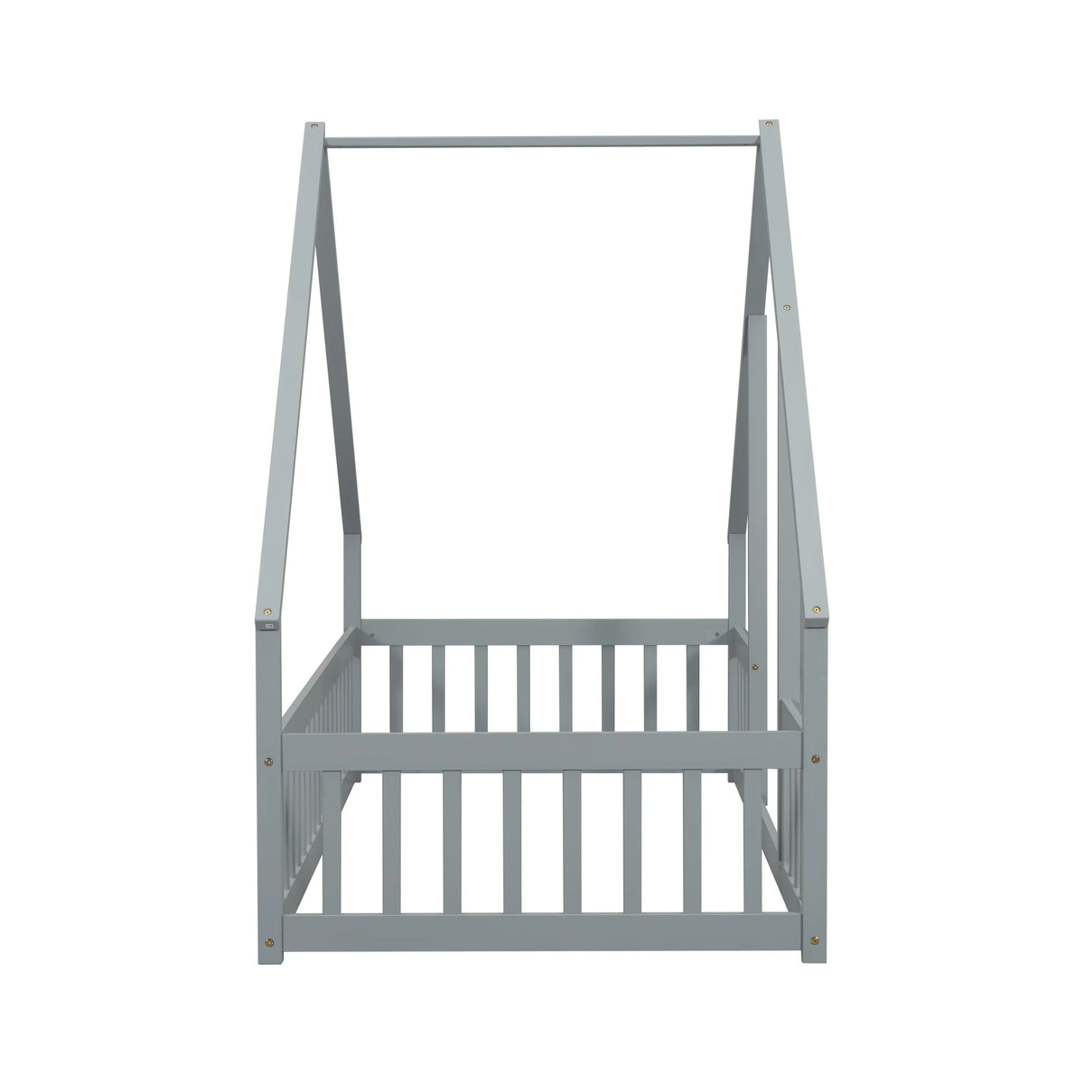 Bellemave Twin Size Floor Bed Frame, Wooden House Bed Twin Size with Fence, Montessori Bed with Guardrails for Bedroom (White)