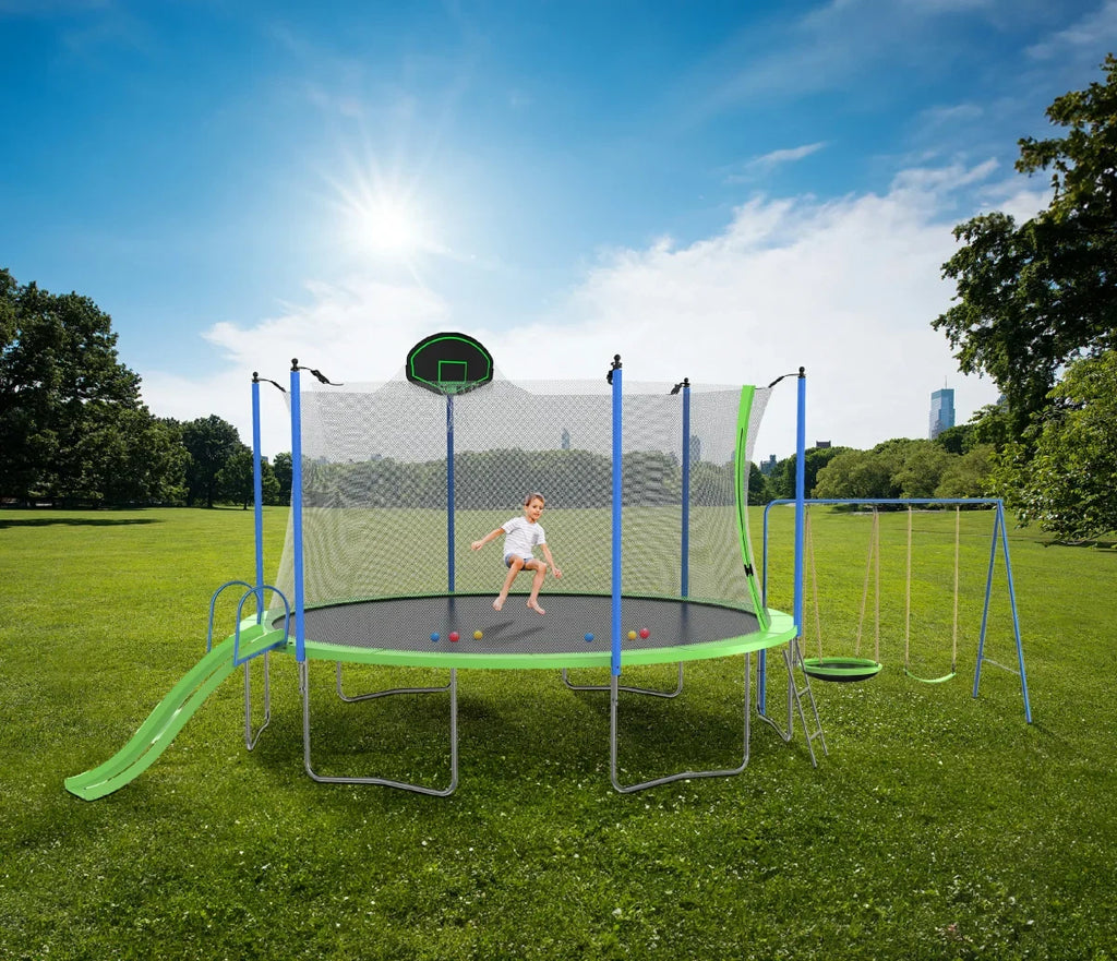 SOGES 12ft Trampolines with Slide and Swing, Basketball Hoop, 4�C7 Kids