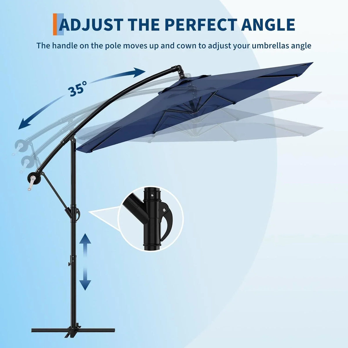 Emorefun Cantilever Umbrella, 10ft Heavy Duty Patio Umbrella with Easy Lift & Tilt Adjustment, Large Outdoor Umbrella for Deck Pool Garden Backyard, Navy Blue