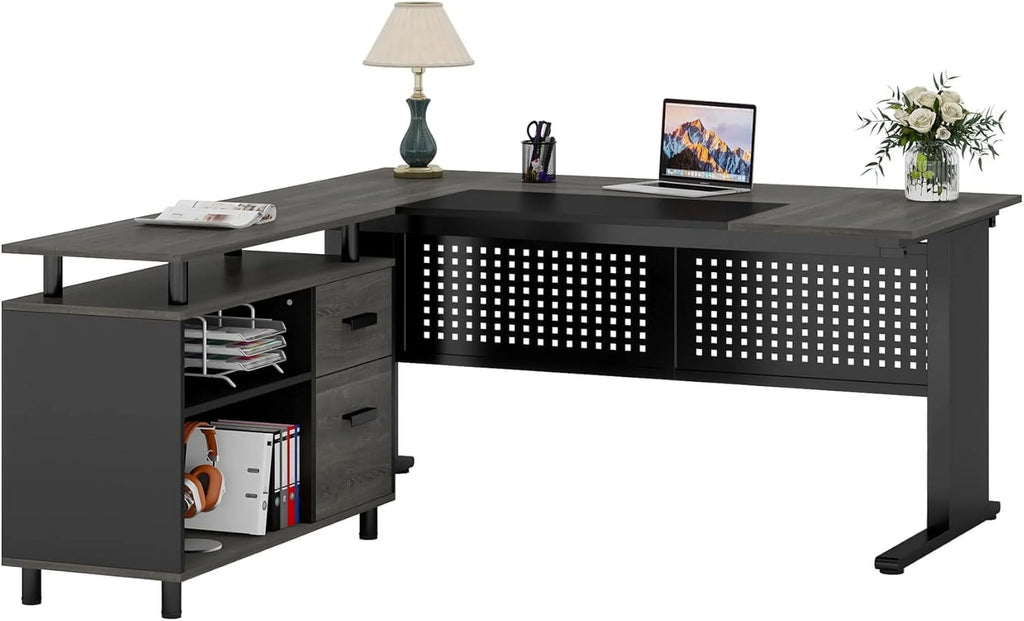 Tribesigns Executive Desk, Large Computer Desk with File Cabinet, Executive Office Desk with Storage Cabinet, Business Furniture Desk Workstation for Home Office