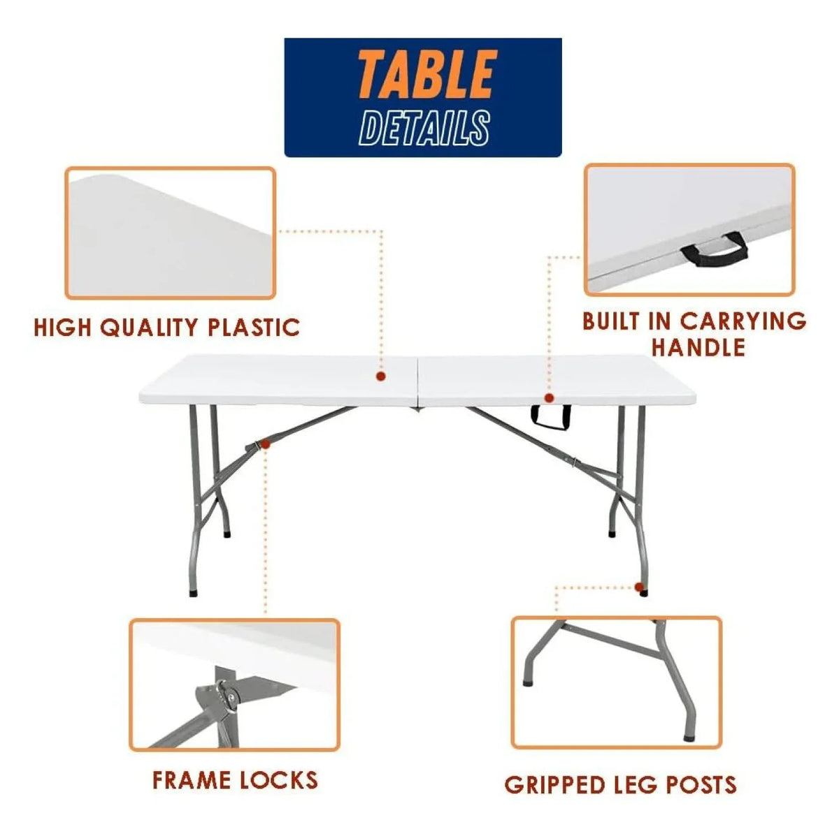 8FT Folding Table Indoor Outdoor Heavy Duty Portable Folding Plastic Dining Table w/Handle, Lock for Picnic, Party, Camping - White (4ft, 6ft, 8ft) (8ft)