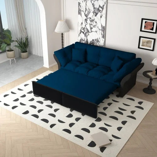 66" Queen Pull Out Sofa Bed, 3-in-1 Convertible Sleeper Sofa with Side Storage,Multi-Functional Velvet Loveseat Bed for Living Room,Bedroom
