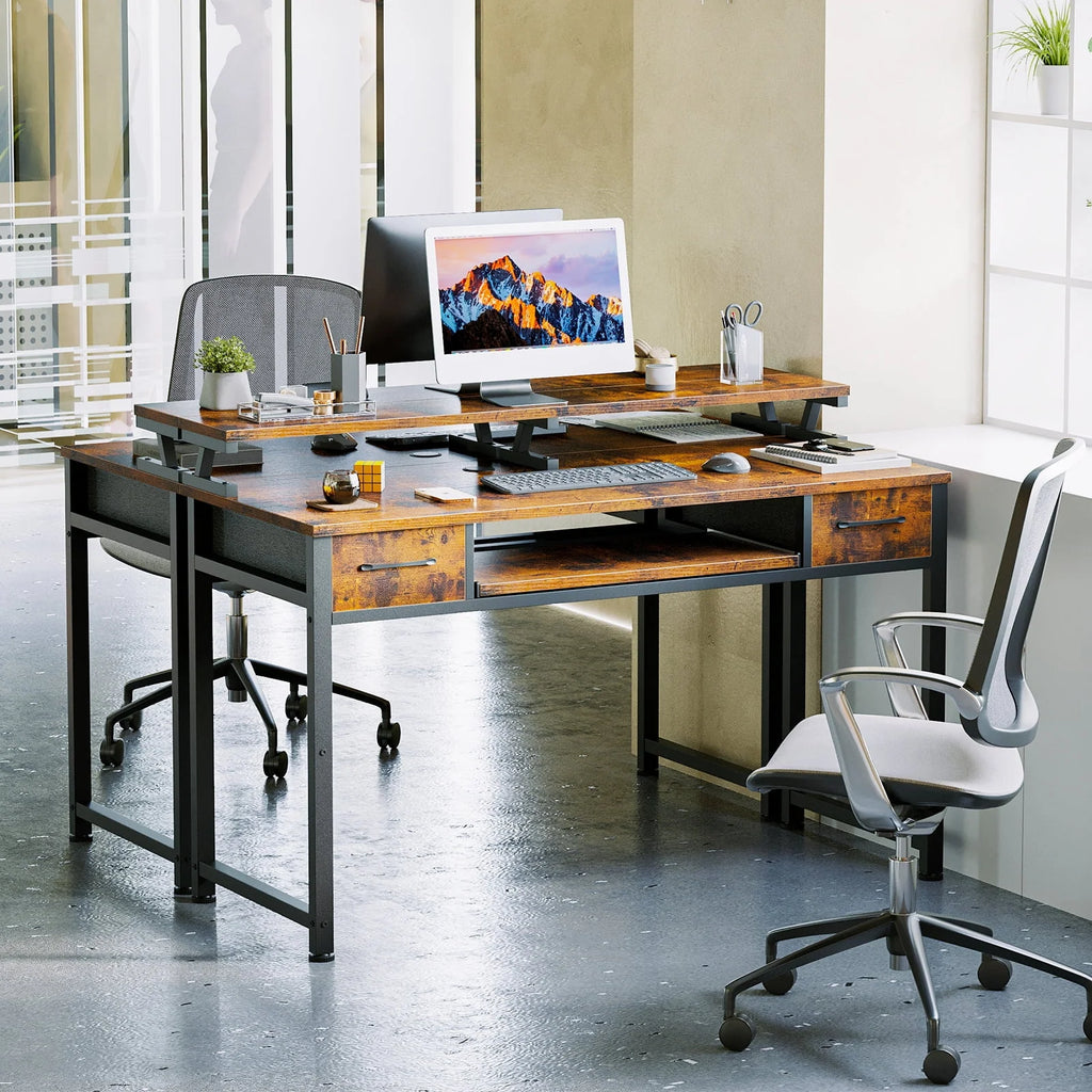 White Computer Desk with Drawers for Storage - 48 inch Home Office Desk with 8 Fabric Drawers, Writing Study Desk with Drawers on Both Sides for Bedroom